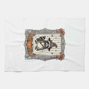 Halloween Racoon Witch Pumpkin Vintage Cute_1 Tea Towel