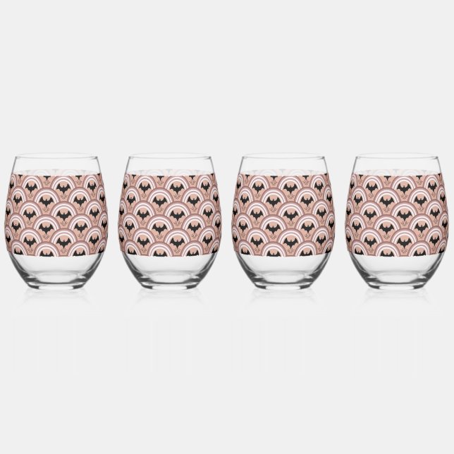 Halloween Rainbow Stemless Wine Glass (Front)