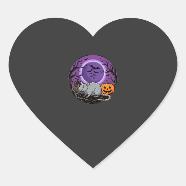 Halloween Rat Moonlit Pumpkin Vector Design Heart Sticker (Front)