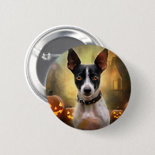 Halloween Rat Terrier With Pumpkins Scary 6 Cm Round Badge
