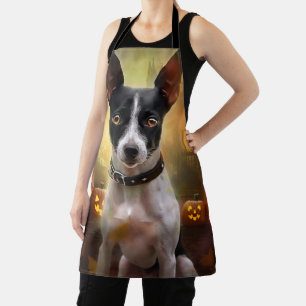 Halloween Rat Terrier With Pumpkins Scary Apron