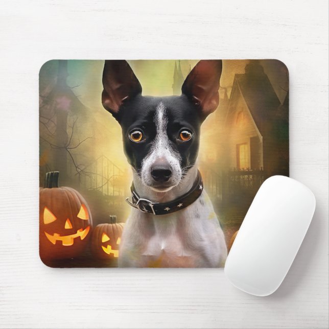 Halloween Rat Terrier With Pumpkins Scary Mouse Mat (With Mouse)