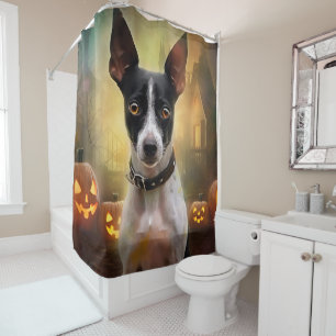 Halloween Rat Terrier With Pumpkins Scary Shower Curtain