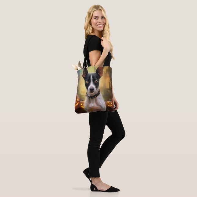 Halloween Rat Terrier With Pumpkins Scary Tote Bag (On Model)