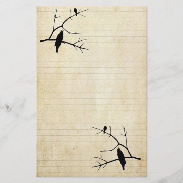 Halloween Raven and Owl Old Paper Stationary (Front)