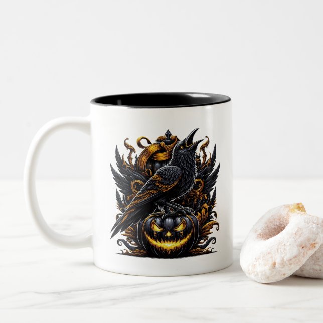 Halloween Raven Coffee Mug (With Donut)