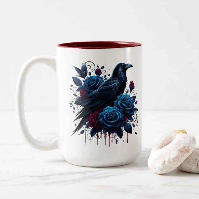 Halloween Raven Coffee Mug (With Donut)