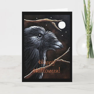 HALLOWEEN RAVEN CROW & FULL MOON CARD