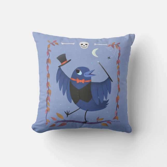 Halloween Raven Crow Moon Blue Cushion (Front)