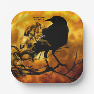 Halloween Raven Crows Orange Moon Black Spectre Paper Plate