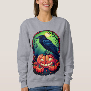 Halloween Raven in a Pumpkin Patch Sweatshirt