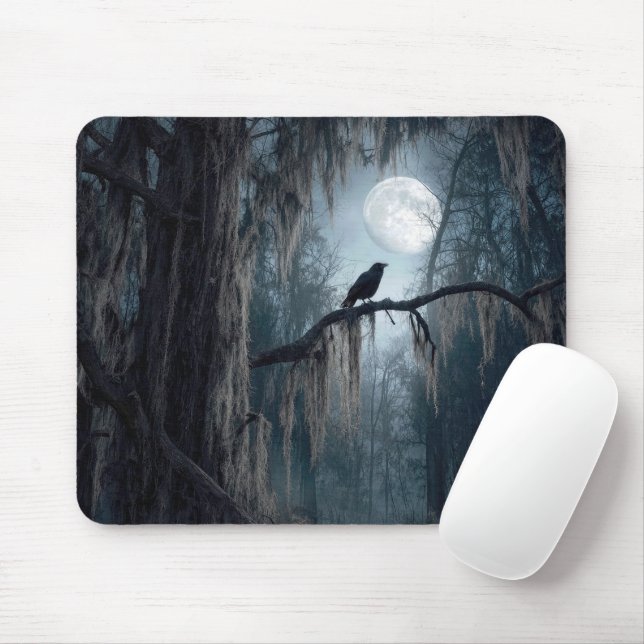 Halloween Raven in a Spooky Forest Mouse Mat (With Mouse)