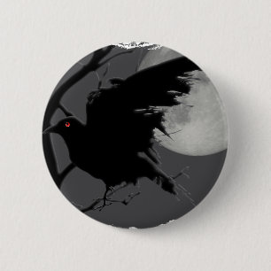 Halloween Raven in Branch with Full Moon 6 Cm Round Badge