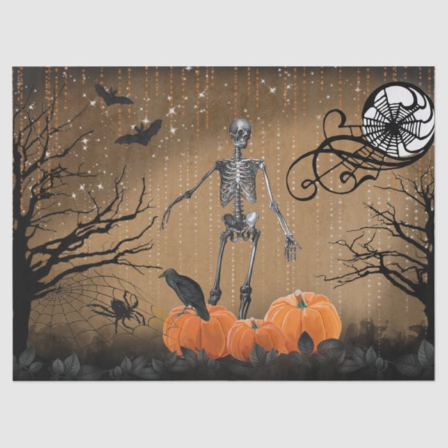 Halloween Raven Moon Skeleton Pumpkin Tissue Paper (Front)