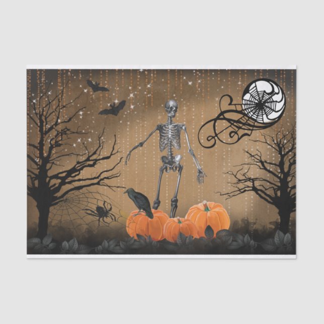Halloween Raven Moon Skeleton Pumpkin Tissue Paper (Front)