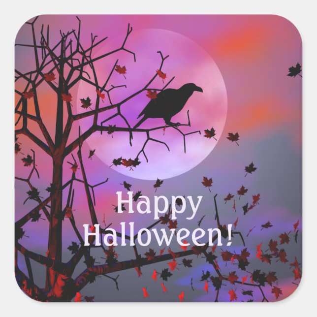 Halloween Raven Night Square Sticker (Front)