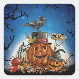 Halloween Raven Pumpkin Party Square Sticker