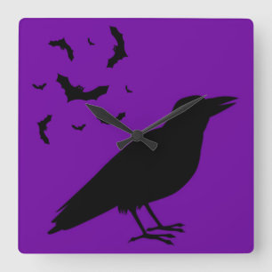 Halloween Raven Square Wall Clock