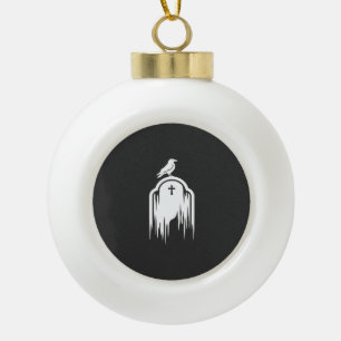 Halloween Raven Tombstone Silhouette Design Ceramic Ball Christmas Ornament