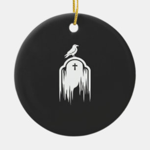Halloween Raven Tombstone Silhouette Design Ceramic Tree Decoration