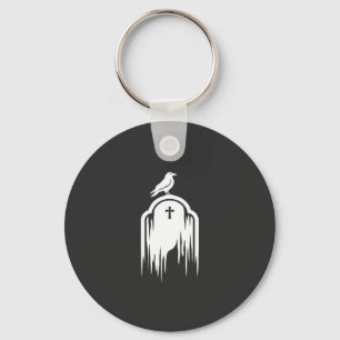 Halloween Raven Tombstone Silhouette Design Key Ring