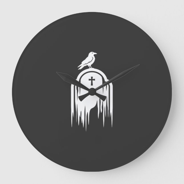 Halloween Raven Tombstone Silhouette Design Large Clock (Front)