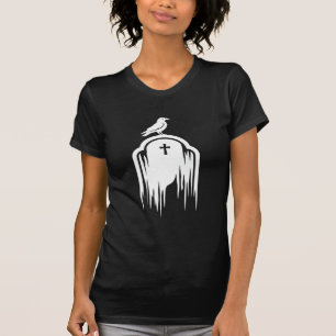 Halloween Raven Tombstone Silhouette Design T-Shirt
