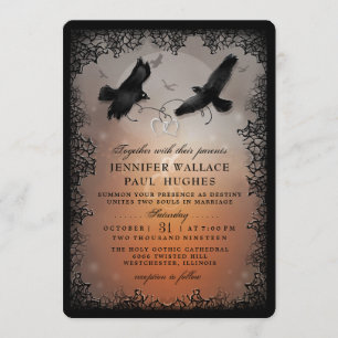 Halloween Ravens and Hearts Wedding Together With Invitation