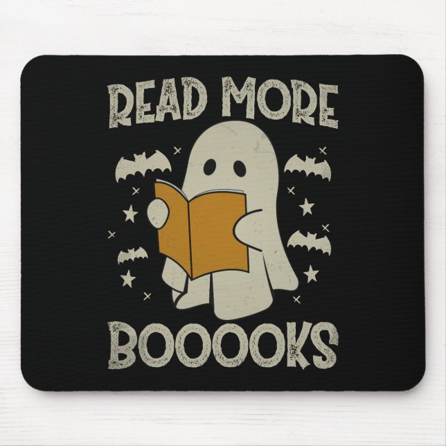 Halloween Read More Books Funny Ghost Reading Book Mouse Mat (Front)
