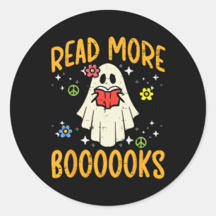 Halloween Read More Books Retro Costume Teacher Wo Classic Round Sticker
