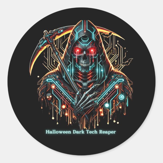 Halloween Reaper: Dark Tech Classic Round Sticker (Front)