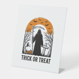 Halloween Reaper Trick Or Treat Vintage Spooky_1 Pedestal Sign