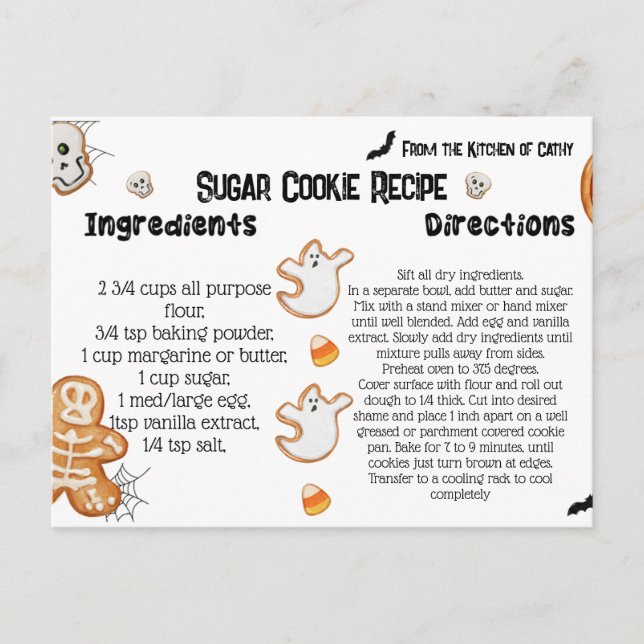 Halloween Recipe Cards, Halloween Cookies Postcard (Front)