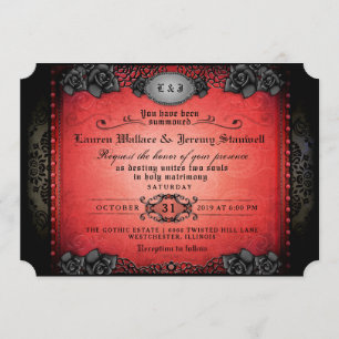 Halloween Red & Black Gothic Wedding Invitation