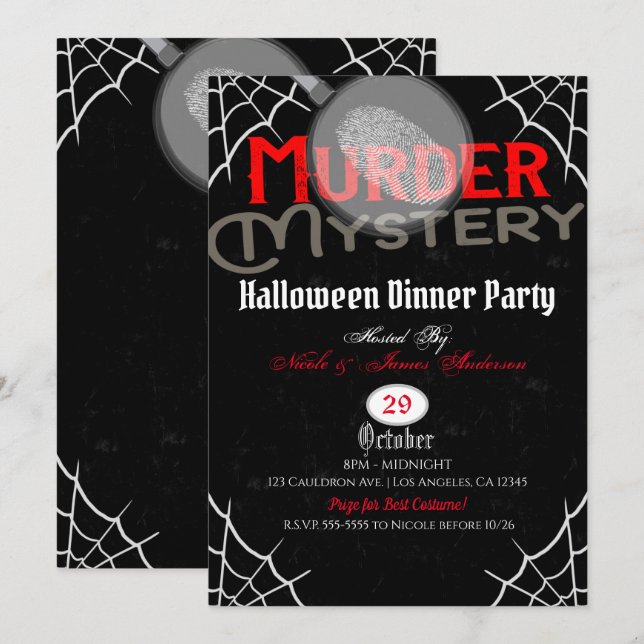Halloween Red Black Murder Mystery Dinner Party Invitation (Front/Back)