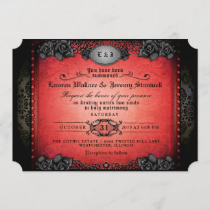 Halloween Red & Black Roses Gothic Wedding Invite