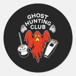 Halloween Red Ghost Hunting Club Spooky Hunter Classic Round Sticker