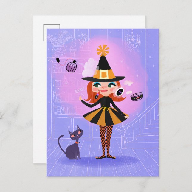Halloween Red Hair Witch Lavender & Pink Postcard (Front/Back)