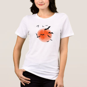 Halloween Red Moon And Black Bats Tri-Blend Shirt