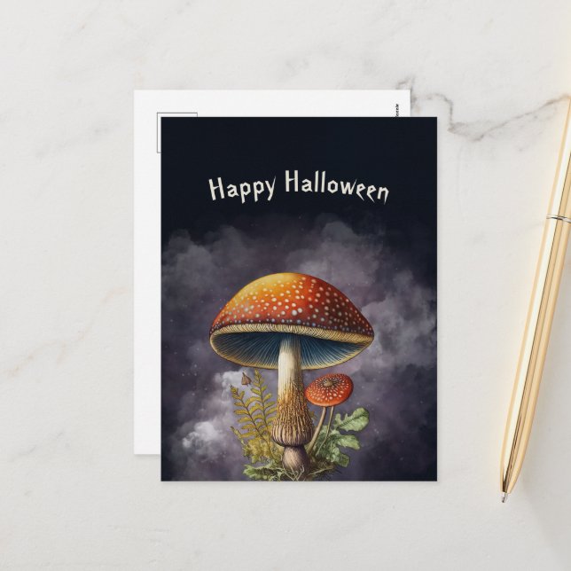 Halloween Red Mushroom Holiday Postcard (Front/Back In Situ)