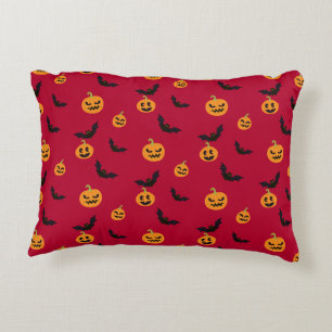 Halloween Red Pumpkin and Bat Pattern Decorative Cushion