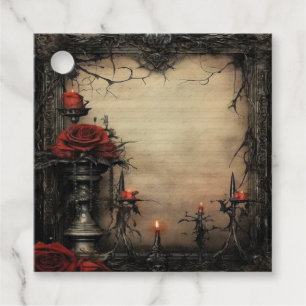 Halloween red rose with candles favour tags