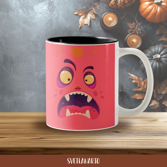 Halloween Red Shocked Monster Coffee Mug (Frontal view)