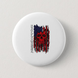 Halloween Red Skull American Flag Spider Webs Bats 6 Cm Round Badge