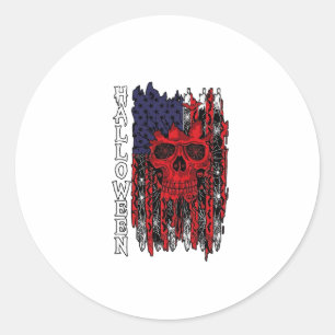 Halloween Red Skull American Flag Spider Webs Bats Classic Round Sticker