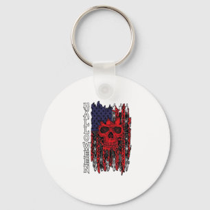Halloween Red Skull American Flag Spider Webs Bats Key Ring