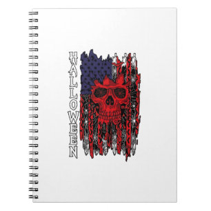 Halloween Red Skull American Flag Spider Webs Bats Notebook