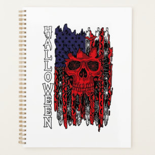 Halloween Red Skull American Flag Spider Webs Bats Planner