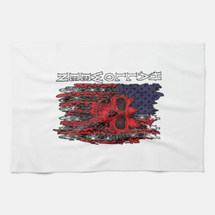 Halloween Red Skull American Flag Spider Webs Bats Tea Towel