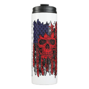 Halloween Red Skull American Flag Spider Webs Bats Thermal Tumbler